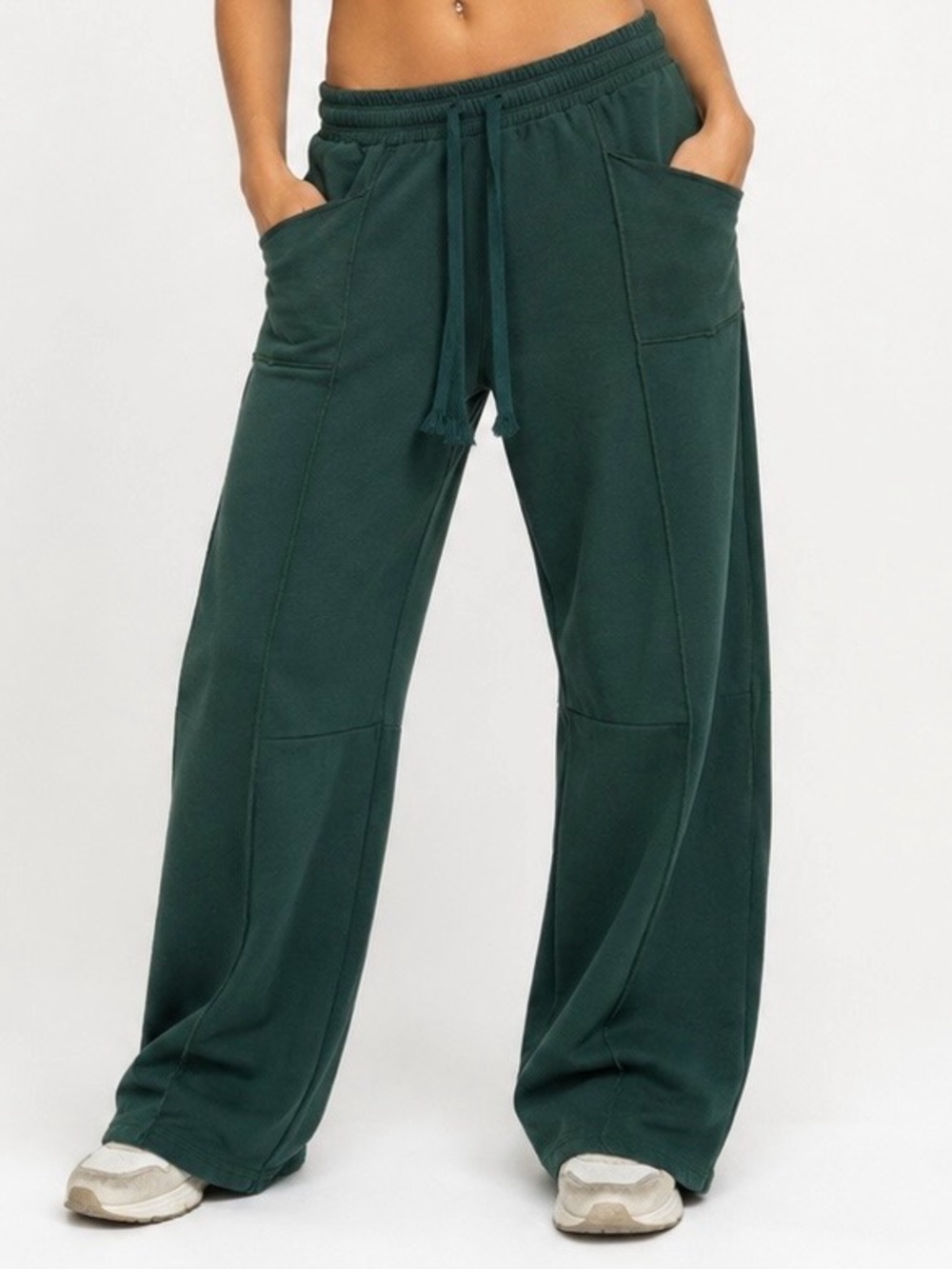 Anna-Kaci Green Wide Leg Sweatpants Exposed Seam Y2K Streetwear Lounge Pants